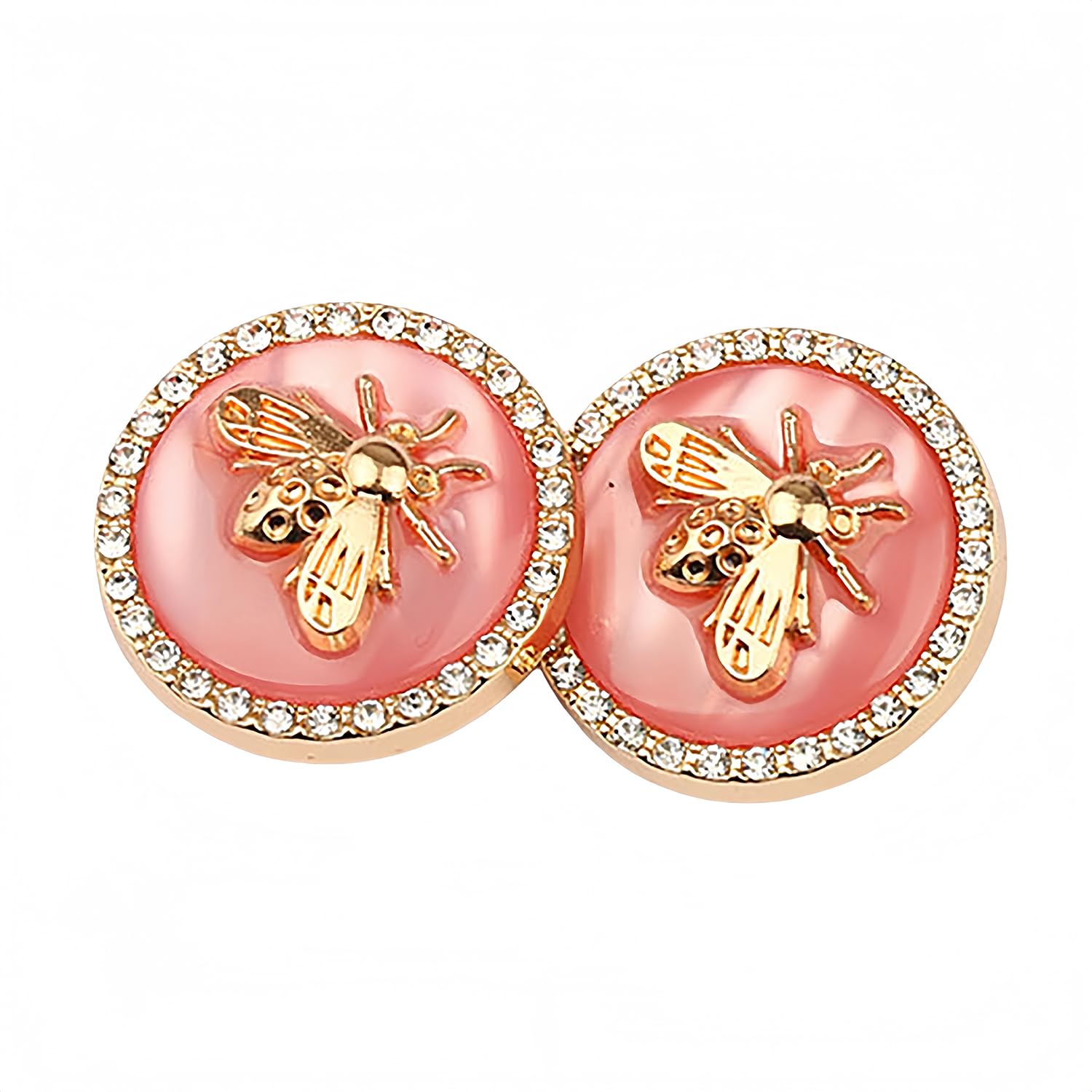 5 Pcs Metal Rhinestone Honey Bee Botton Round Shape Button for Sewing DIY Crafts Jewelry Making (Golden Pink, 18mm)