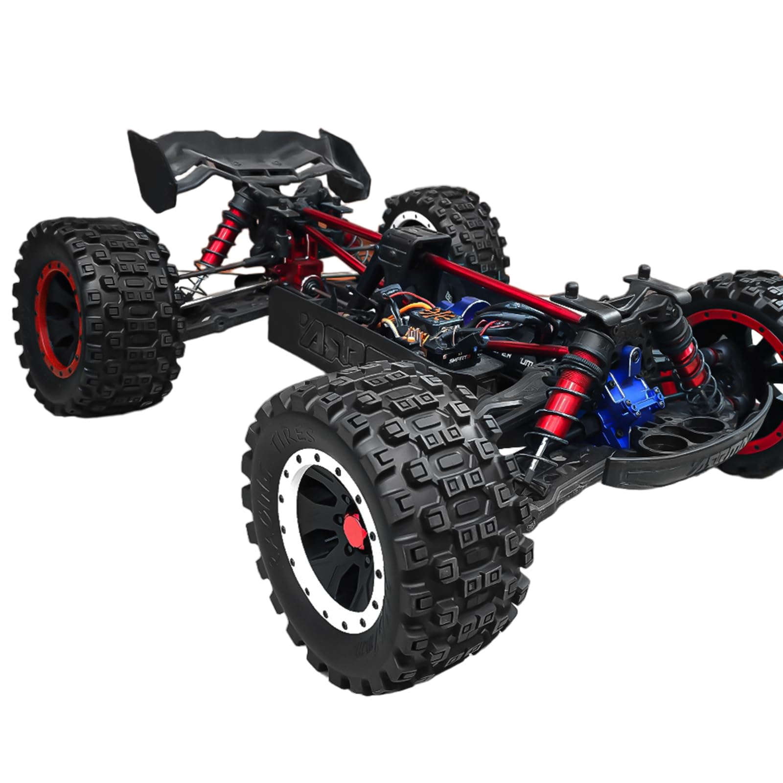 GLOBACT MX43 1/5 RC Tires, Pre-Installed Screw-Lock Monster Truck Tires with 24mm Hex Adapter, Compatible with Traxxas 1/5 X-Maxx 8S, 1/6 XRT 8S, Arrma 1/5 Kraton 8S, Outcast 8S (Red 2Pcs)