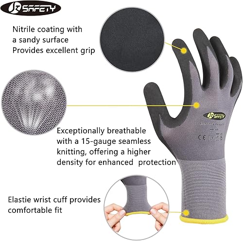 Miniatura 3 de JKSafety Sandy MicroFoam - Guantes de trabajo de seguridad de nitrilo con capacidad para pantalla táctil, 3 pares de guantes de trabajo ligeros,
