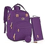 Dikaslon Diaper Bag Backpack with Portable Changing Pad, Pacifier Case and Stroller Straps, Large Unisex Baby Bags for Boys Girls, Multipurpose Travel Back Pack Moms Dads, Purple
