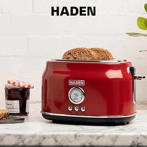 Miniatura 7 de Haden Dorset - Tostadora de acero inoxidable de 2 rebanadas de ranura ancha con control de tostado ajustable y pies antideslizantes, color rojo Rojo