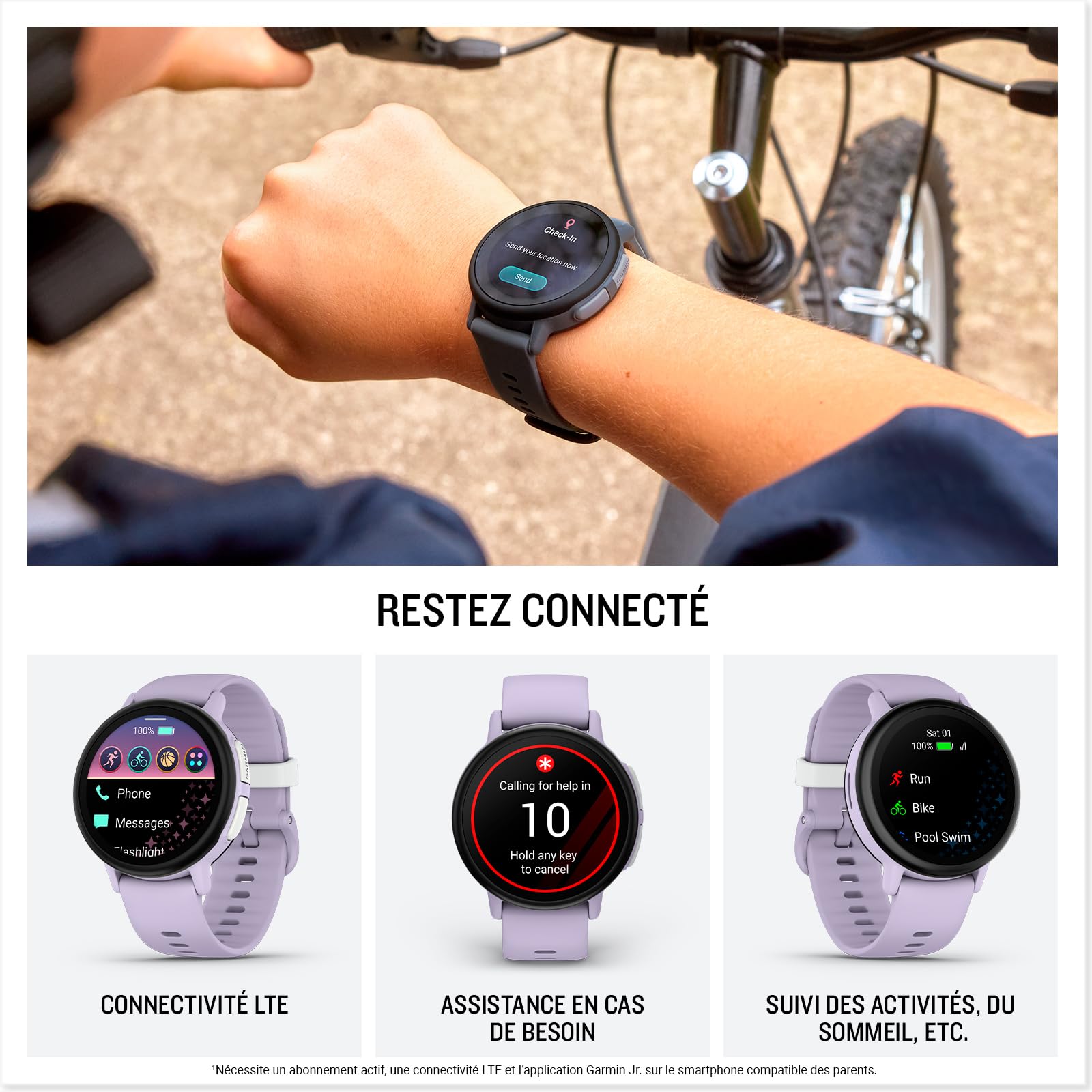 Garmin Bounce 2 - Montre connectée pour Enfants avec appels, Messages et géolocalisation - Violet Clair