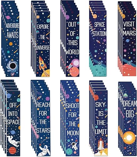 Marcapáginas de nave espacial con temática espacial, citas inspiradoras, 50 unidades