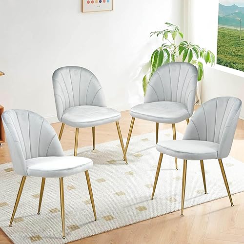 Miniatura 2 de X-VOLSPORT Juego de 4 sillas de comedor de terciopelo, sillas laterales sin brazos con patas de metal dorado, silla de invitados de oficina
