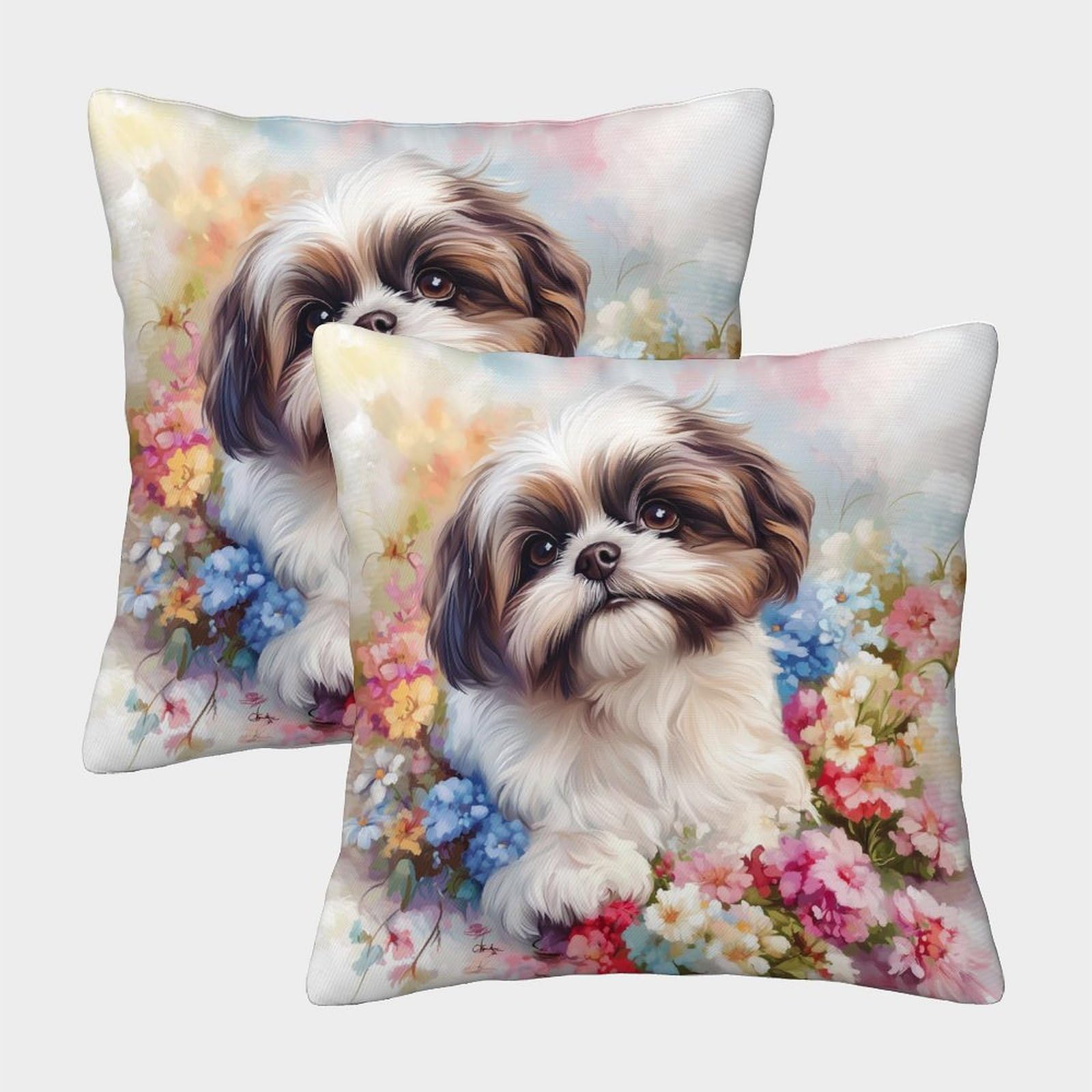 JLZBXCUER Shih Tzu Printed Cushion Covers Decorative Square Cushion Cover Pack of 2 for Sofa Couch Car Home Decor 40x40cm