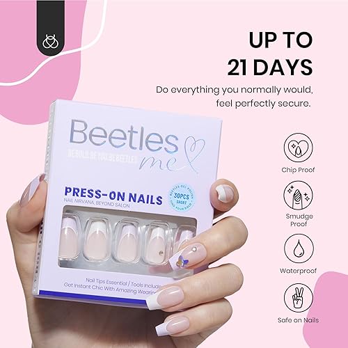 Miniatura 4 de Beetles Gel Polish Uñas postizas a presión, 288 piezas de uñas postizas clásicas de punta francesa mediana para todas las estaciones, uñas postizas