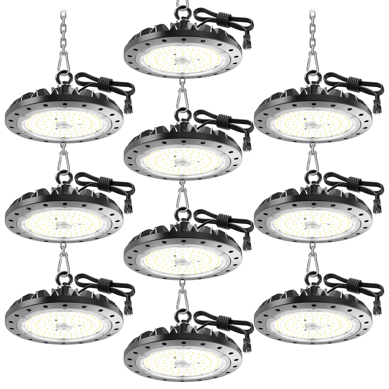 10 Pack UFO LED High Bay Light 300W 30000LM 6500K Daylight IP65 Waterproof LED Shop Lights with 5ft