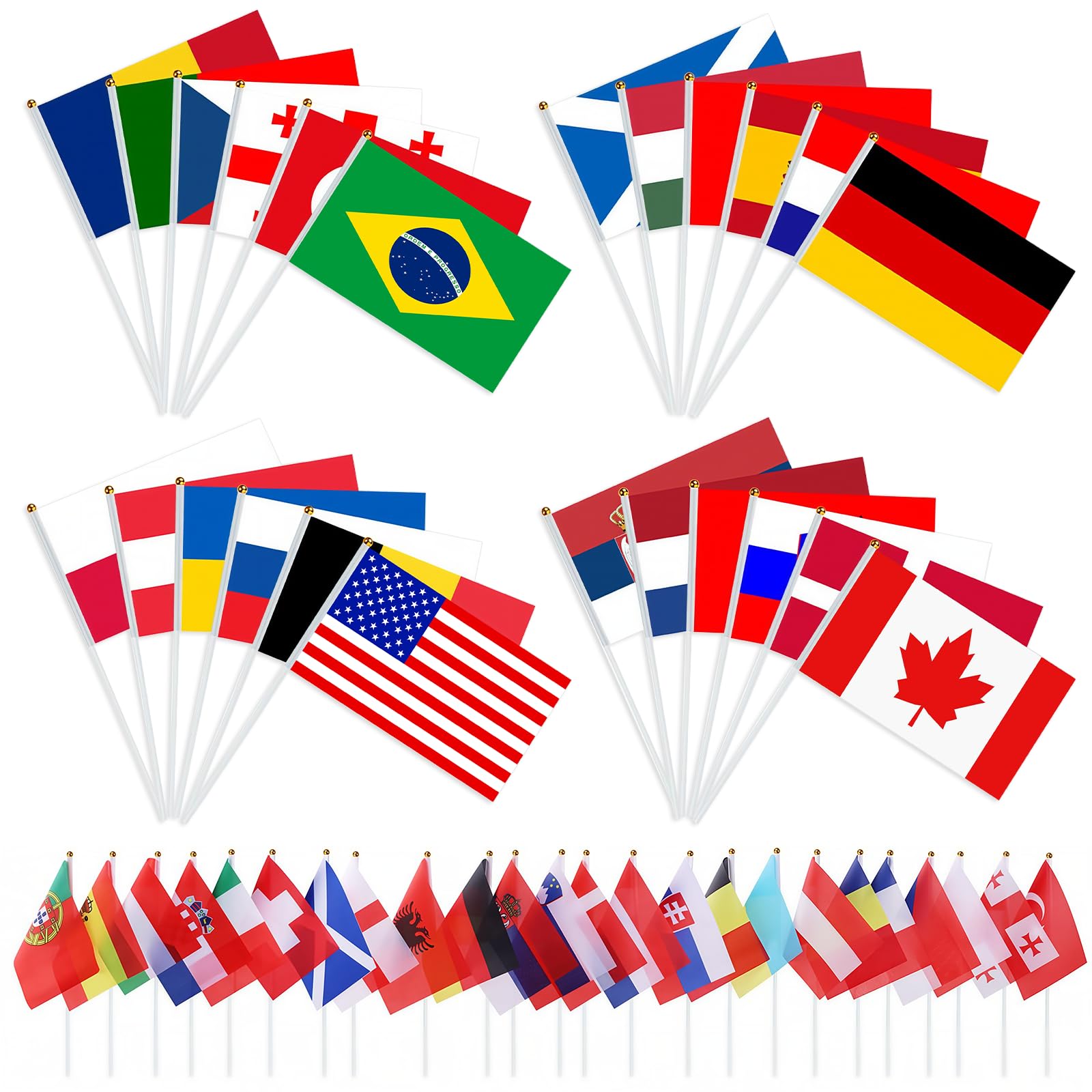 CHRI 2026 Juego de banderas de mano del Mundo | 48 países participantes banderas de país 20 x 13,5 cm con poste de 28 cm | Banderas del Mundo Mundial 2026 Artículos para fans de la Copa del Mundo 2026