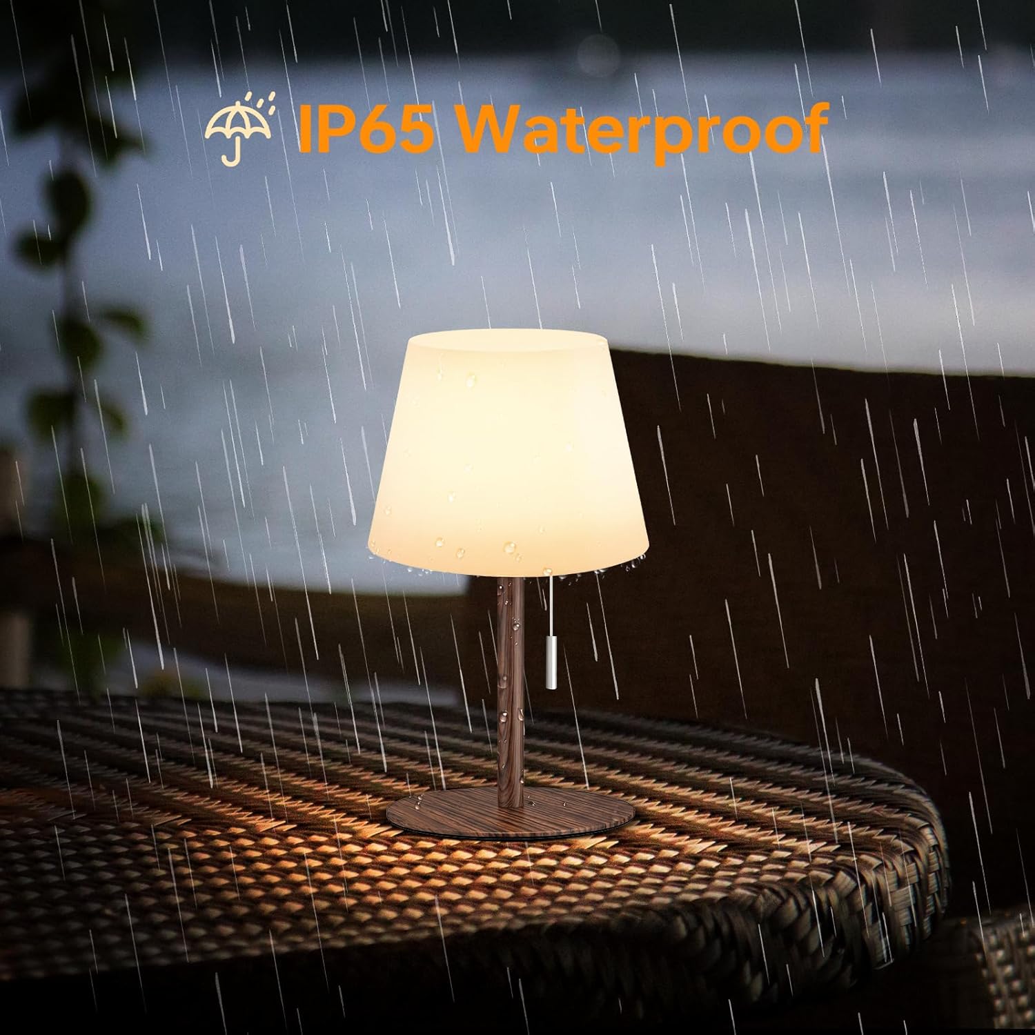 Gewiny Shower Lamp Battery Operated Outdoor Table Lamps Cordless Waterproof LED Dimmable Warm White and RGB Table Lamps Rechargeable Lamp Outdoor Lamps for Patio/Bathroom（Wood Grain）