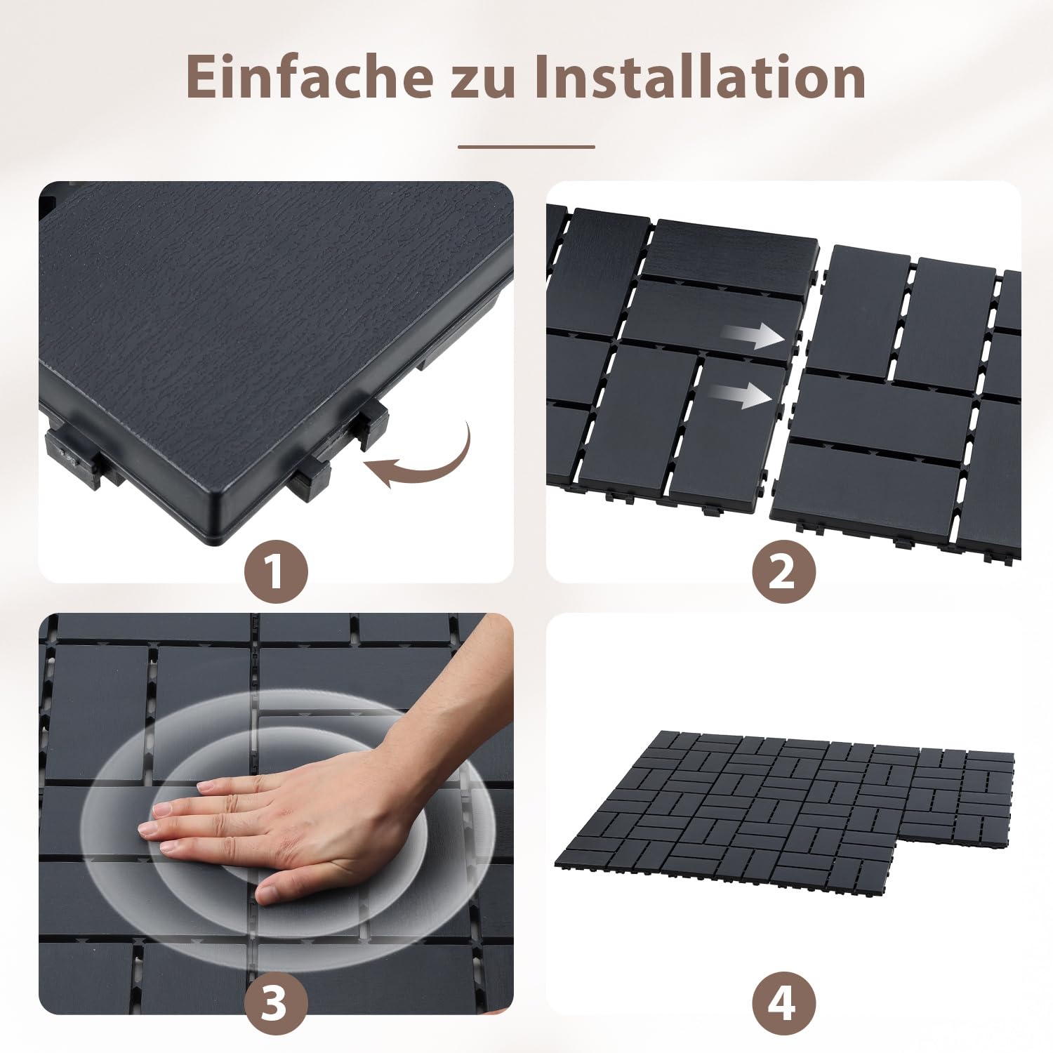Piastrelle per terrazze in polipropilene, 30 x 30 cm, 66 pezzi, 6 m² | Piastrelle impermeabili a scatto con drenaggio per balcone, terrazza, giardino, piscina e sauna, antiscivolo e facile da