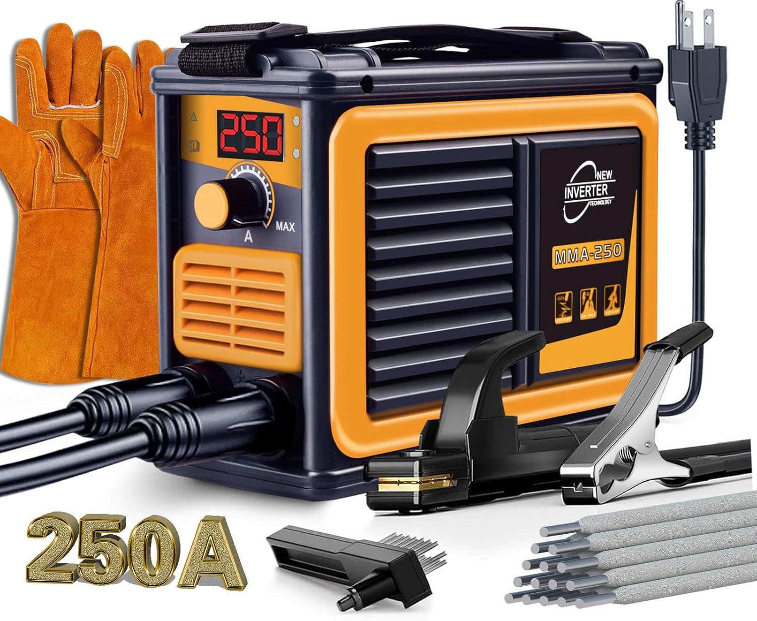 250A 110V Welding Machine, Portable Welder Machine, IGBT Digital Display LCD Stick Welder, Home DIY Arc Welder, Hot Start Arc Force Anti-stick Mini Welder