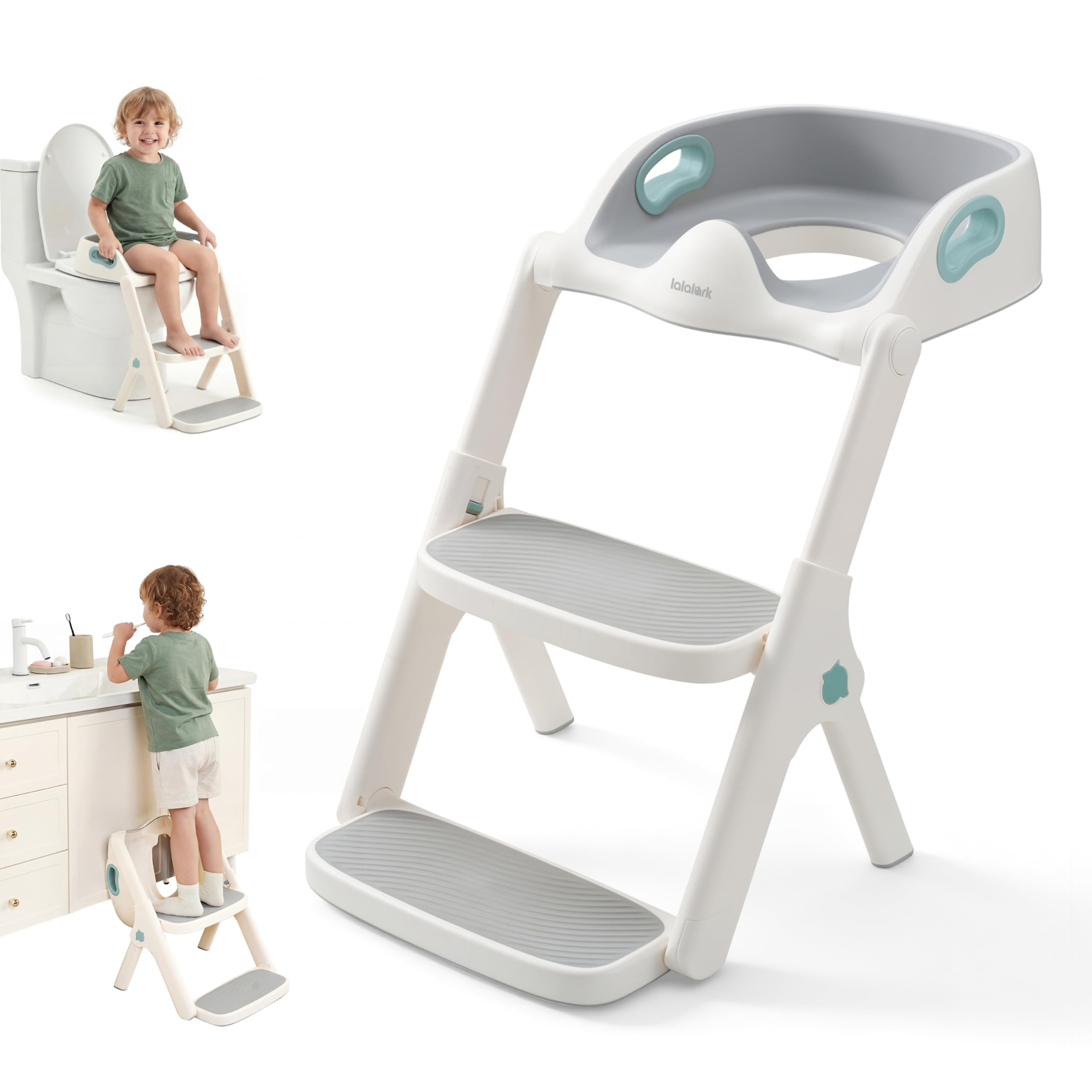 Photo 1 of lalalark Potty Training Seat, 2-in-1 Toddler Toilet Seat with Steps, Upgrade Potty Step Stool for Toddler with Anti-Slip Pad Step Stool, Extended Splash Guard, Foldable Potty Ladder Boys Girls, Green