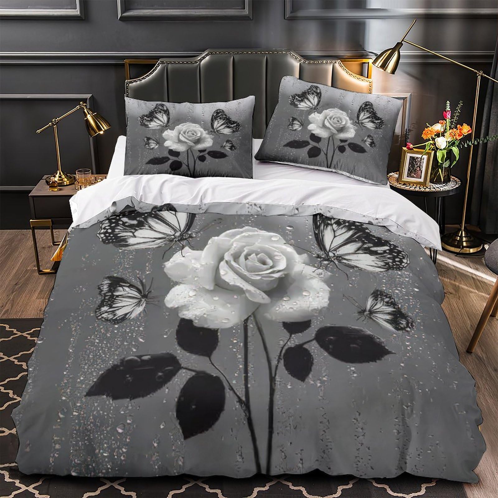 Parure de lit papillon 3D Super King 260x220 cm avec housse de couette en microfibre et taies