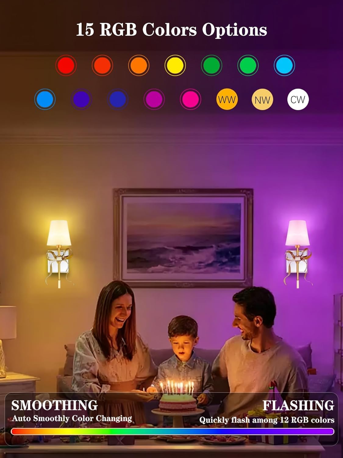 Battery Operated Wall Sconces Set of 2, Gold Wireless Bow Wall Light with 5200mAh Dimmable Bulbs & Remote, 15 Colors Rechargeable Brass Wall Sconce for Bedroom Living Room Hallway Decor