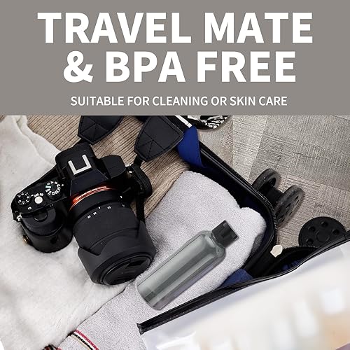 Vista 22 de LISAPACK Botellas de viaje de 3.4 onzas para artículos de tocador, recipientes de plástico de tamaño de viaje para champú acondicionador aprobado