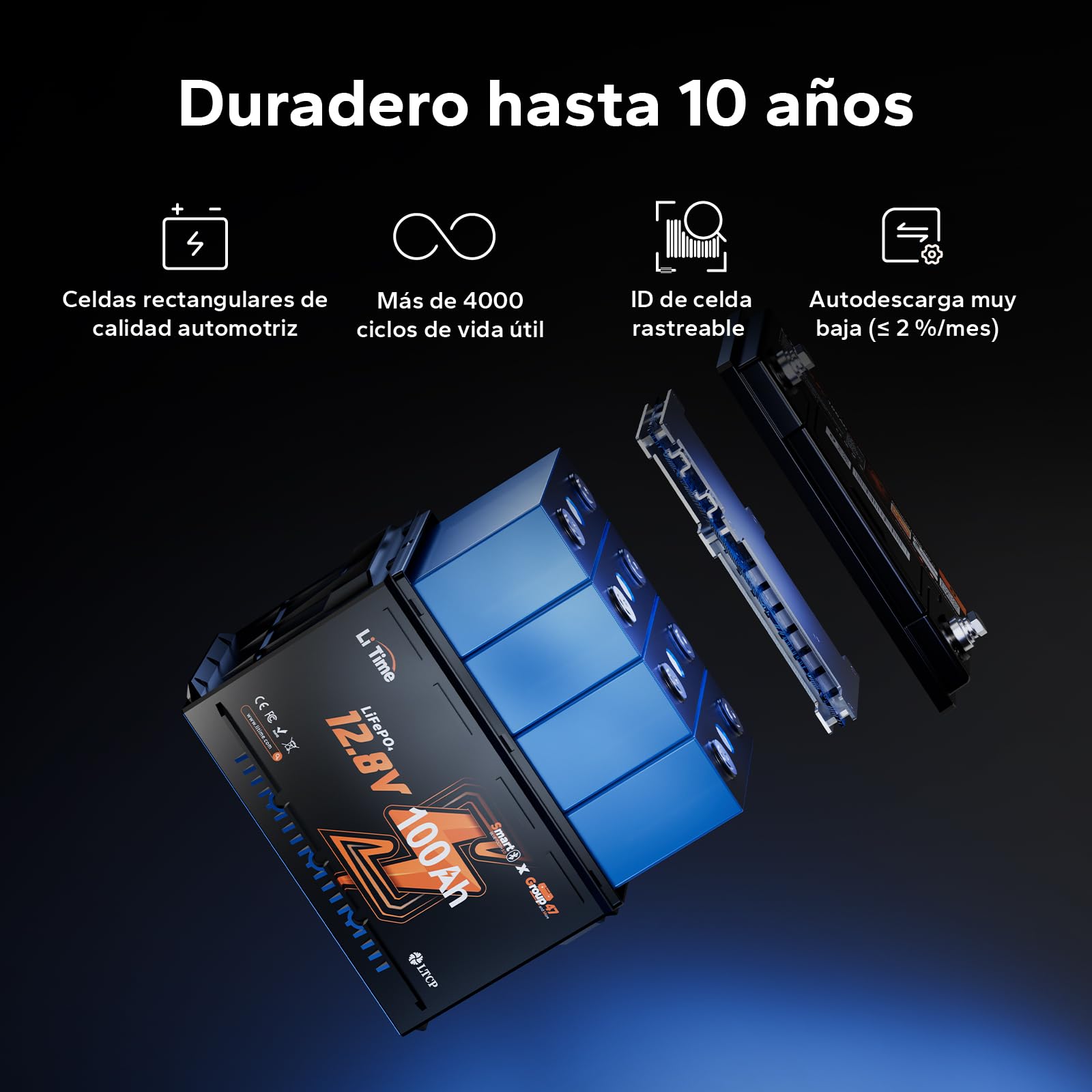 Batería de Litio LiFePO4 12V 100Ah con Bluetooth, Batería para Asiento DIN H5 (AI168 mm) para Autocaravana con BMS de 100A, Protección de Baja Temperatura, Asiento Giratorio, Barco y Sistema Solar Off