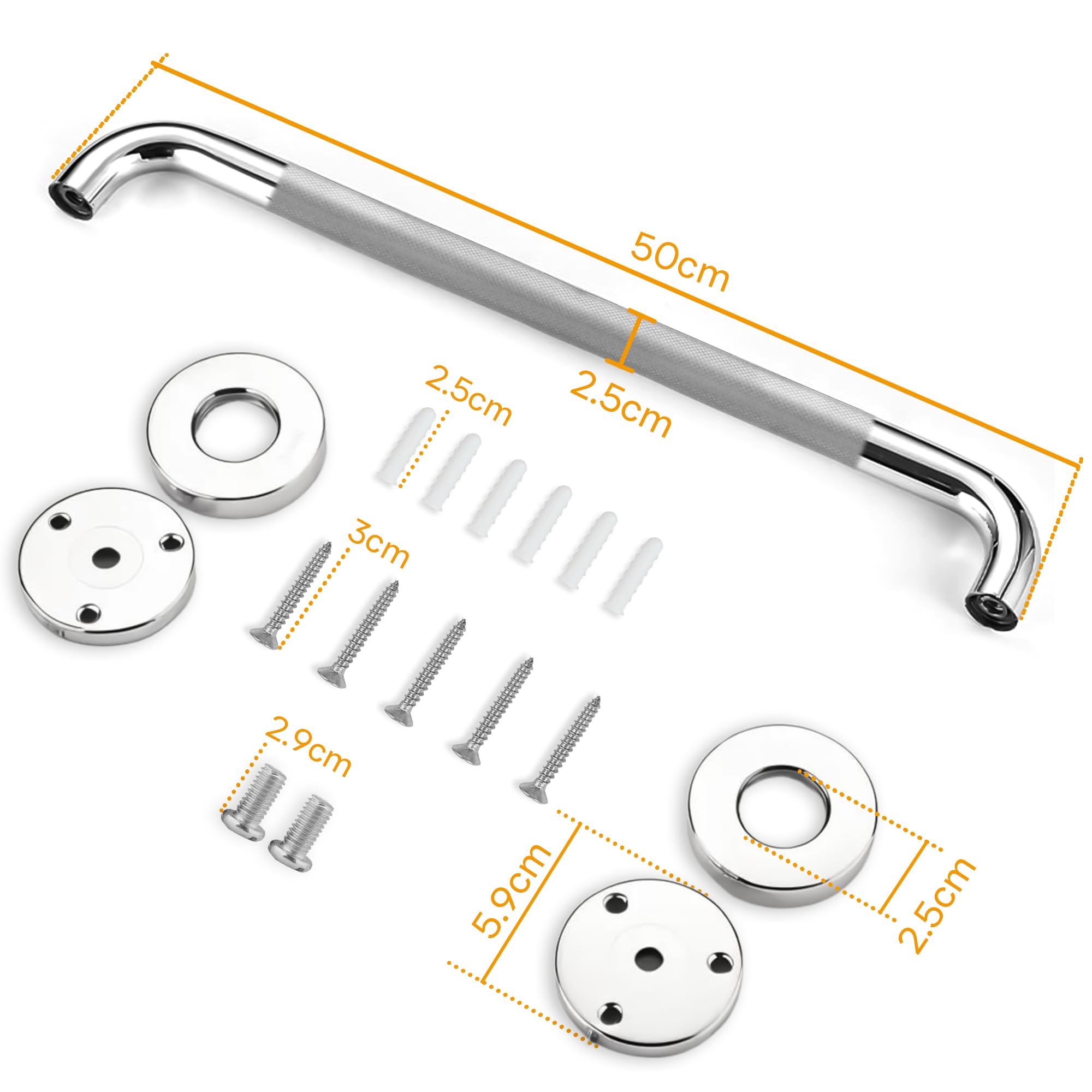 Barra de agarre antideslizante para baño, de acero inoxidable 304, para cocina, dormitorio, baño, ducha y escaleras (50 cm - 1 unidad)