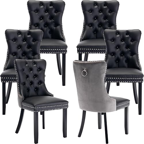 Miniatura 73 de Juego de 2 sillas de cocina y comedor de terciopelo, respaldo exterior capitoné, tapizadas en terciopelo, estructura de madera maciza (celeste, 2