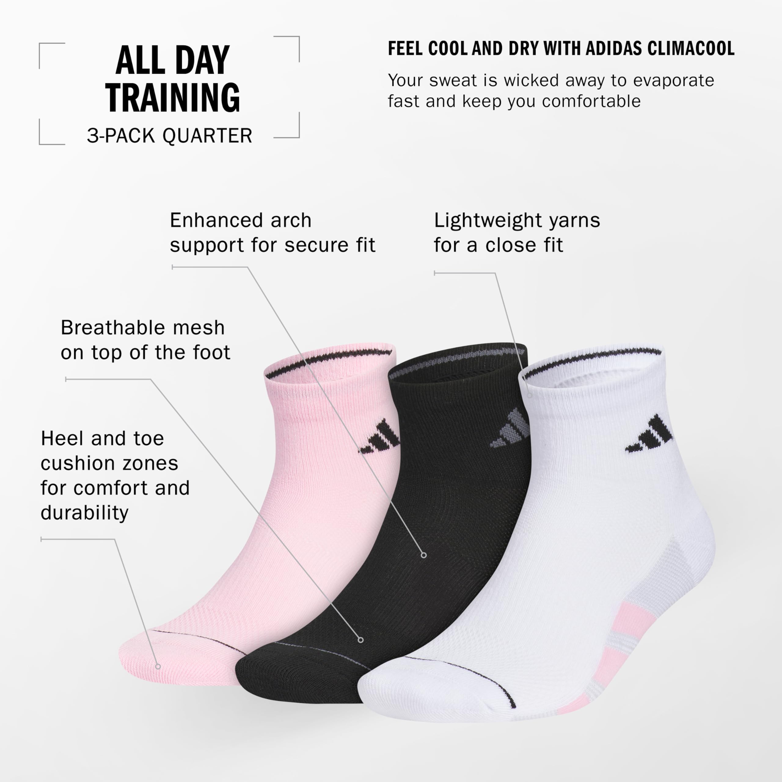 adidas Skarpeta ćwiartkowa Mężczyźni All Day Training Quarter Socks Sports Performance Above The Ankle Height With Targeted Cushioning For Running (3-pair) (3 w zestawie)