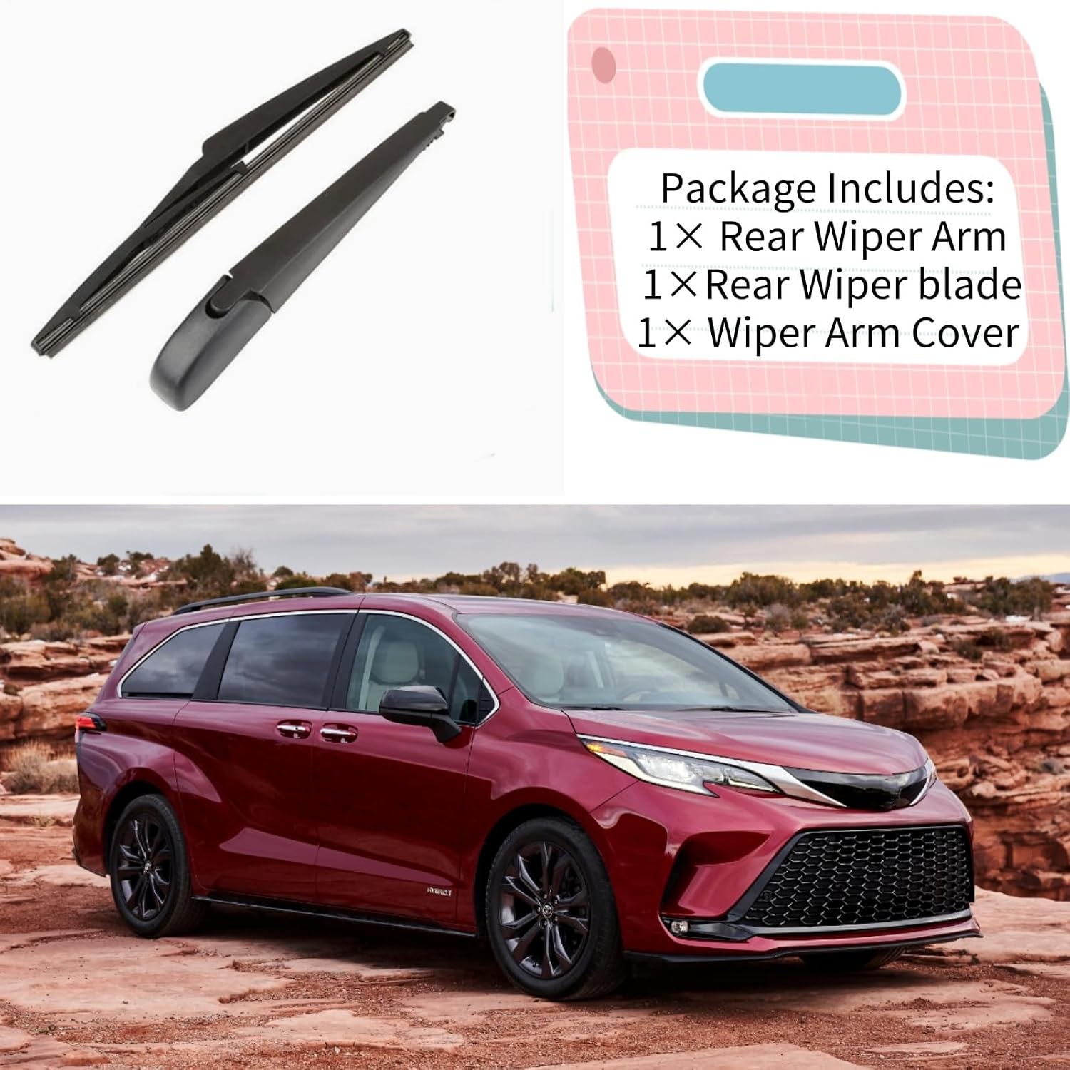 Rear Wiper Blade & Arm Replacement for Toyota Sienna 2021-2025 2024 2023 2022 - OEM Fit for LE Limited Platinum Woodland Edition XLE XSE 25th Anniversary Models - All-Season