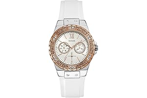 Guess Women's Stainless Steel and Silicone Watch with Day and Date Functions