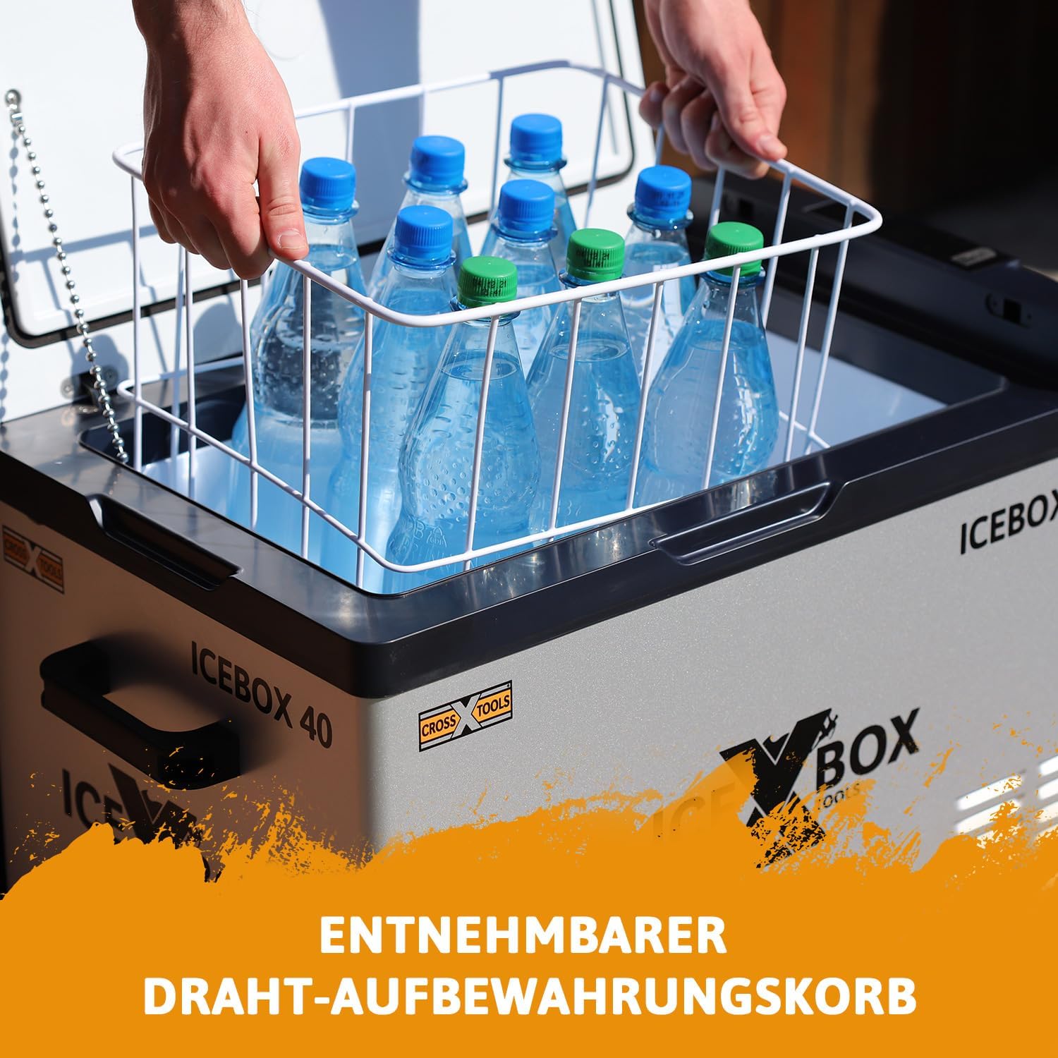 CROSS TOOLS elektrische Kompressor Kühlbox 37L -20°C, Camping & Auto, tragbare Gefrierbox, Kühlschrank mit App, 230V/12V/24V, optimal für Boote & Vans, 65x37,5x42,7cm, ICEBOX 40, 68061