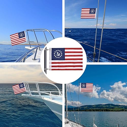 Miniatura 5 de Bandera universal de barco marino de 16 x 24 pulgadas con 4 mástiles de bandera de barco, bandera náutica americana totalmente con rayas cosidas