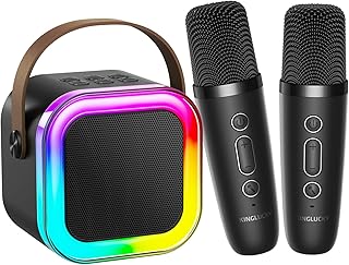 Kinglucky Mini Karaoke Machine for Kids, 2025 TOP Birthday Gifts Ideas for 3-12 Year Old Girls, Christmas Party Gifts Kids' Personal Video Players Accessories with 2 Wireless Microphones - Black