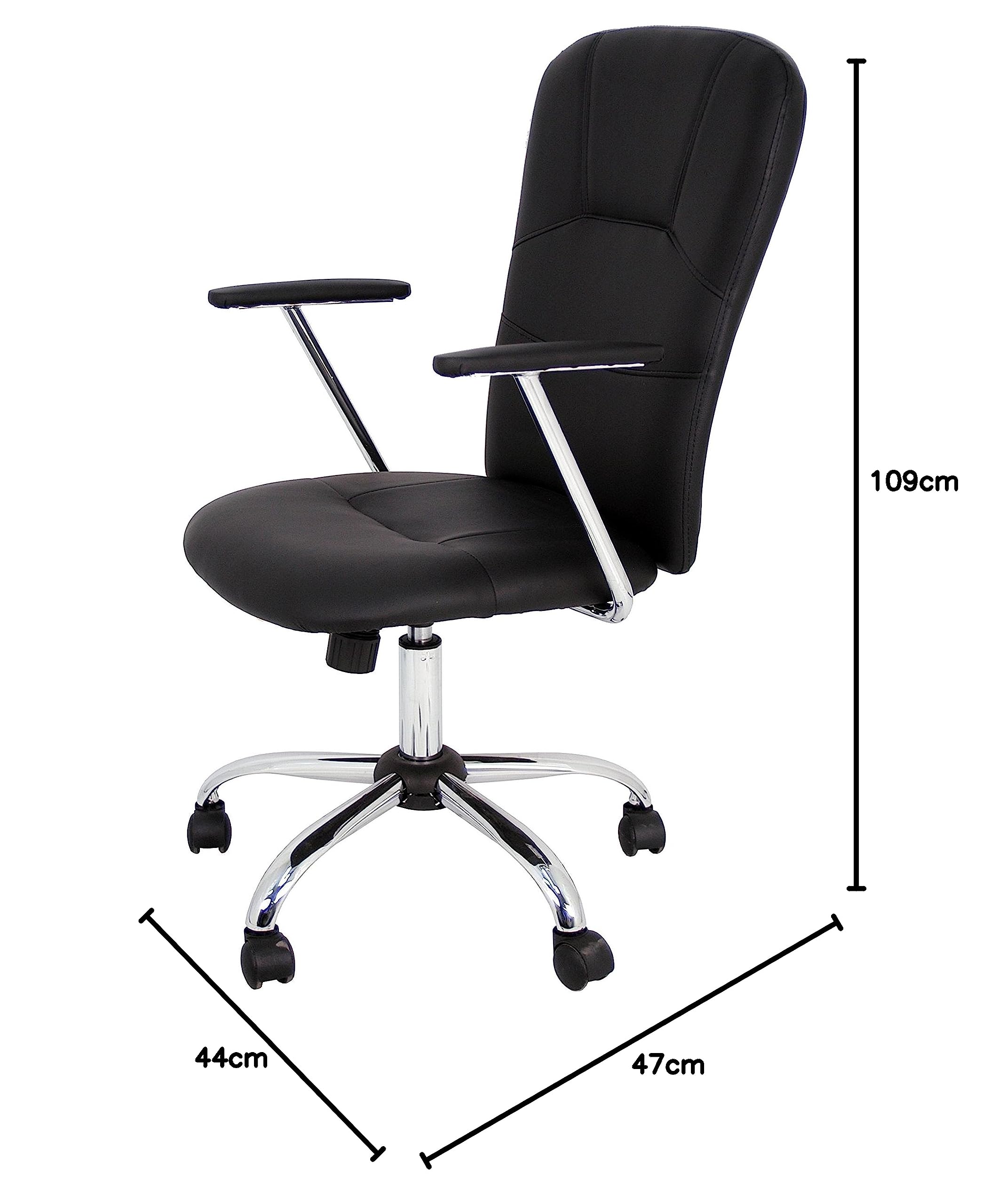 La Silla Española - Silla de Oficina o Estudio Estilo Director con reposabrazos, Respaldo tapizado y Base cromada con Ruedas deslizantes, Color Negro, Modelo Medinaceli, 47x44x109 cm