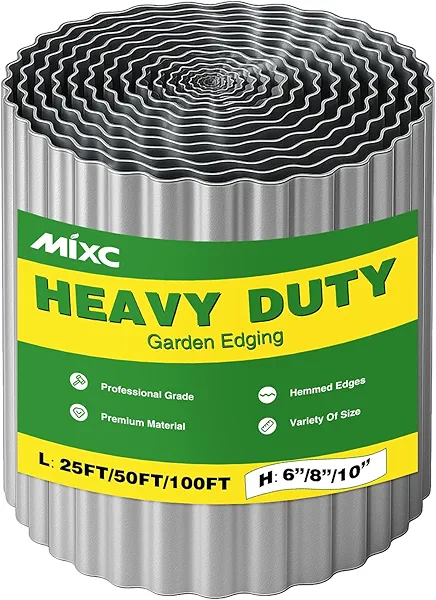 MIXC Corrugated Metal Garden Edging, Landscape Border for Lawn, Flower Bed & Paver (Silver, 6 Inch × 25FT)