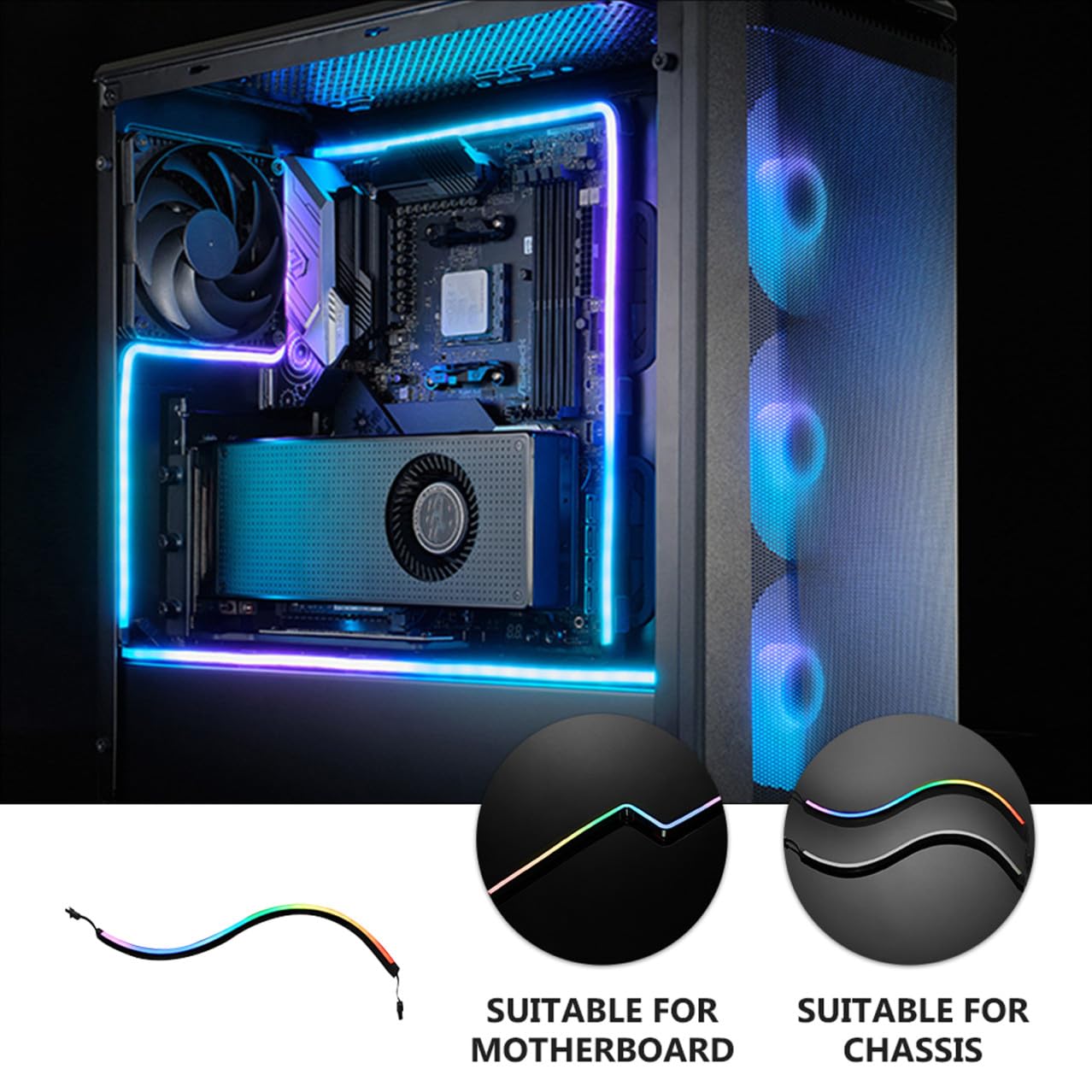 NUOBESTY Barre Lumineuse Argb pour Boîtier Pc, 2 Pièces, 400mm, 28 Led, Abs Noir, Fixation Adhésive, Connexion en Série