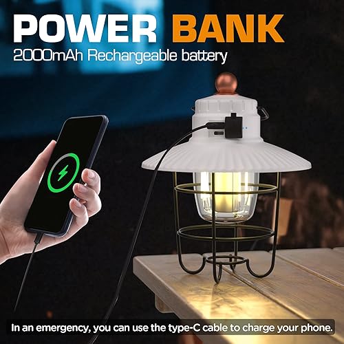 Miniatura 3 de EverBrite Linterna LED para campamento, linterna recargable USB C con 3 modos de luz, faroles vintage para exteriores con función de banco de