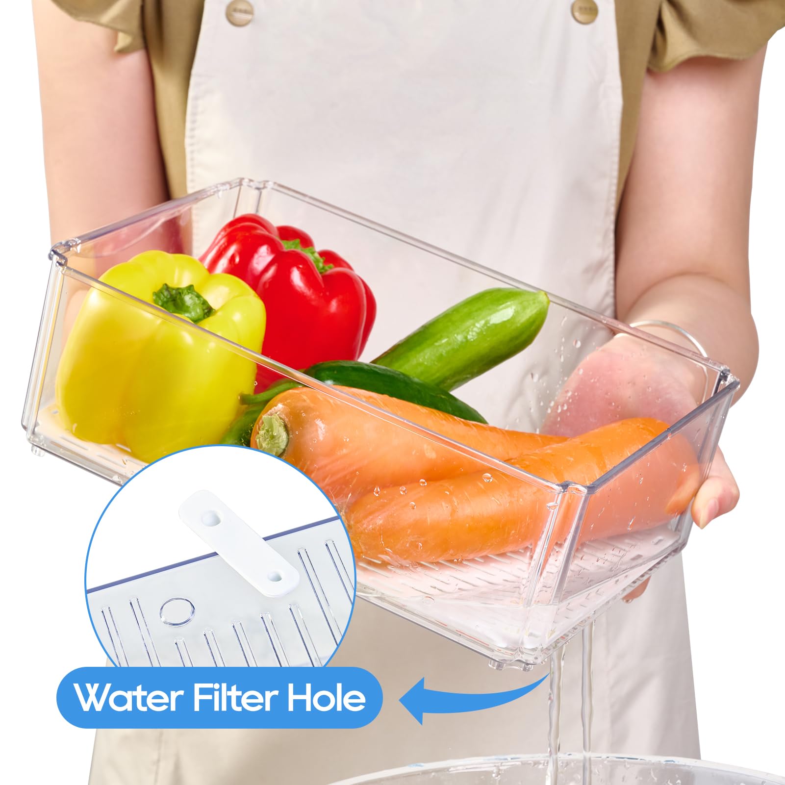 JollyPack Paquete de 14 organizadores de refrigerador, contenedores organizadores de refrigerador con tapas, sin BPA, apilables, contenedores de almacenamiento de frutas para nevera, verduras,
