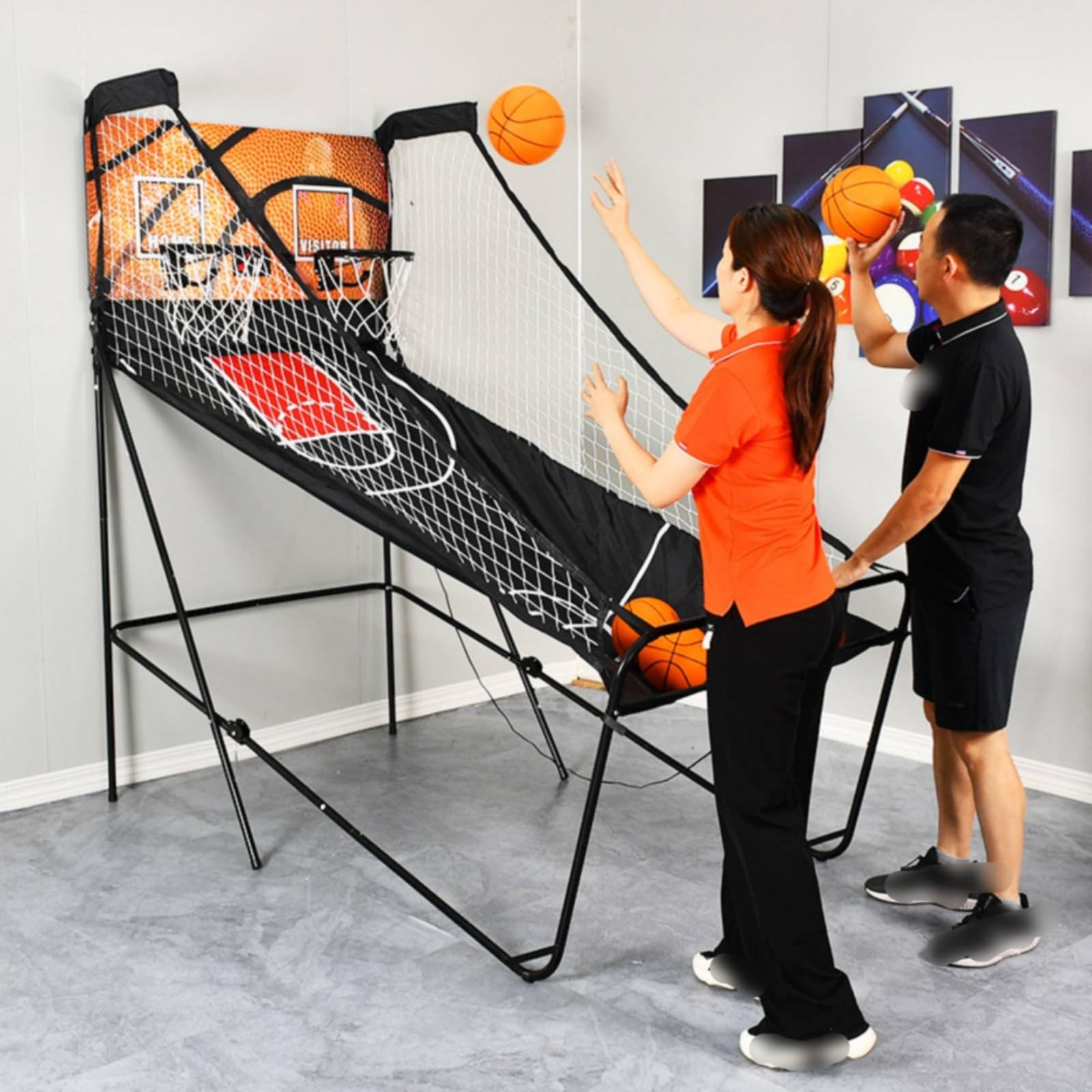 Indoor Basketball Spiel Basketball Arcade Set Korbanlage Wurfspiel Elektronischer Punktezähler Zweispieler Faltbar mit 5 Mini Bällen aus Stahlrohr Und MDF für Eltern Kind Spielzimmer Partys