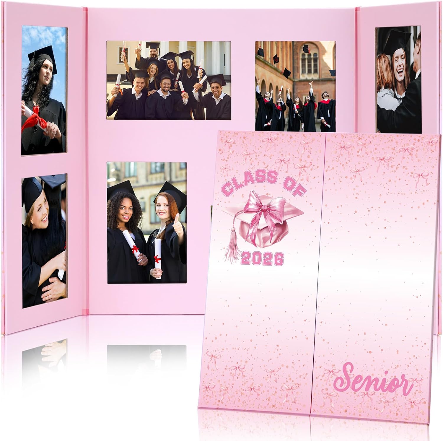 Tellingyou Senior Multi Picture Frame for 4 x 6” Photographs Congrats Grad Class of 2026 Graduation Gifts Graduation Picture Frame Folding Booklet with Slide in Slots 8 Frame for High School Graduates