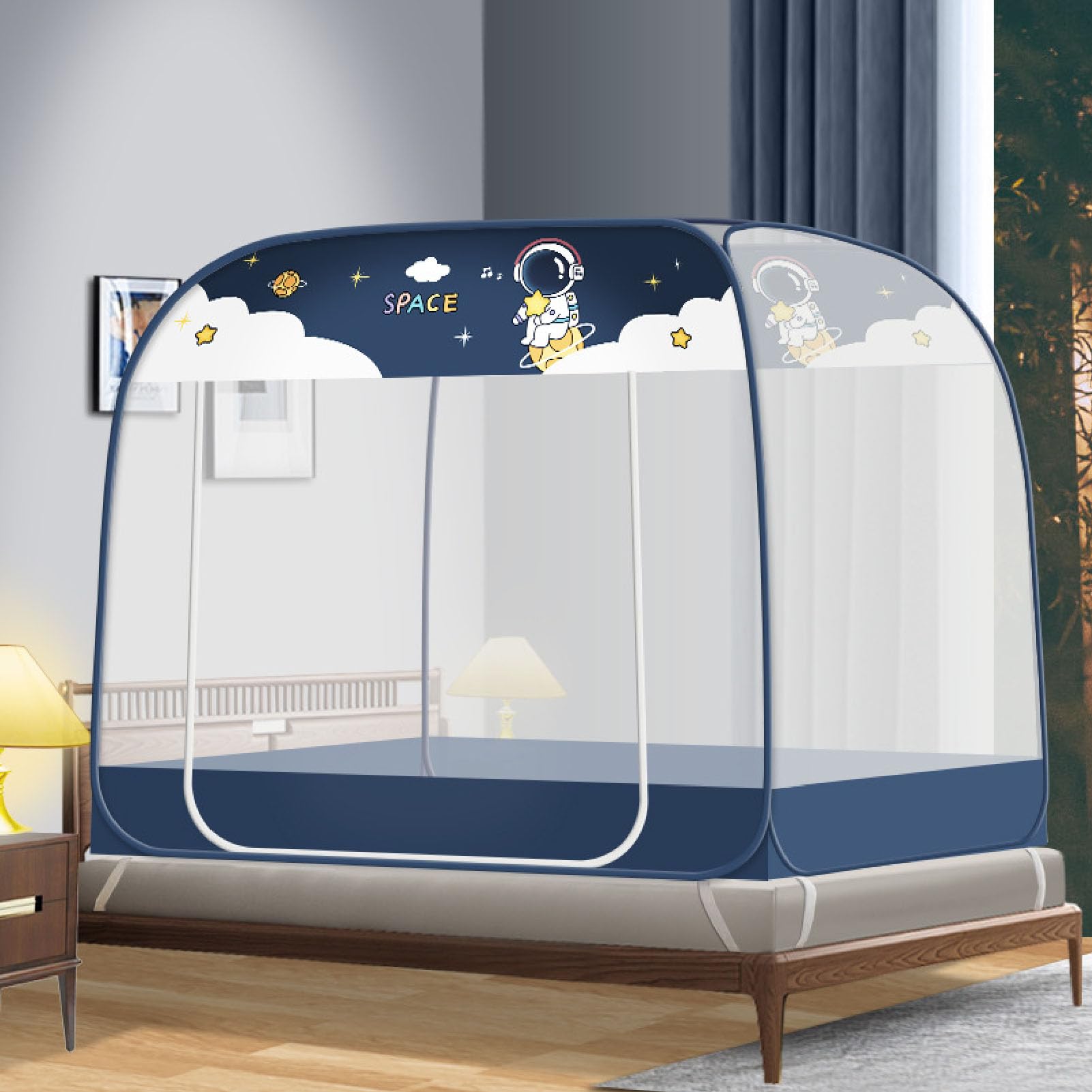 Socobeta Tenda a Rete da Letto con Doppia Porta Inferiore con Cerniera, Telaio in Filo di Acciaio, Baldacchino Pieghevole per Camera da Letto, Campeggio, 200x220x150 Cm