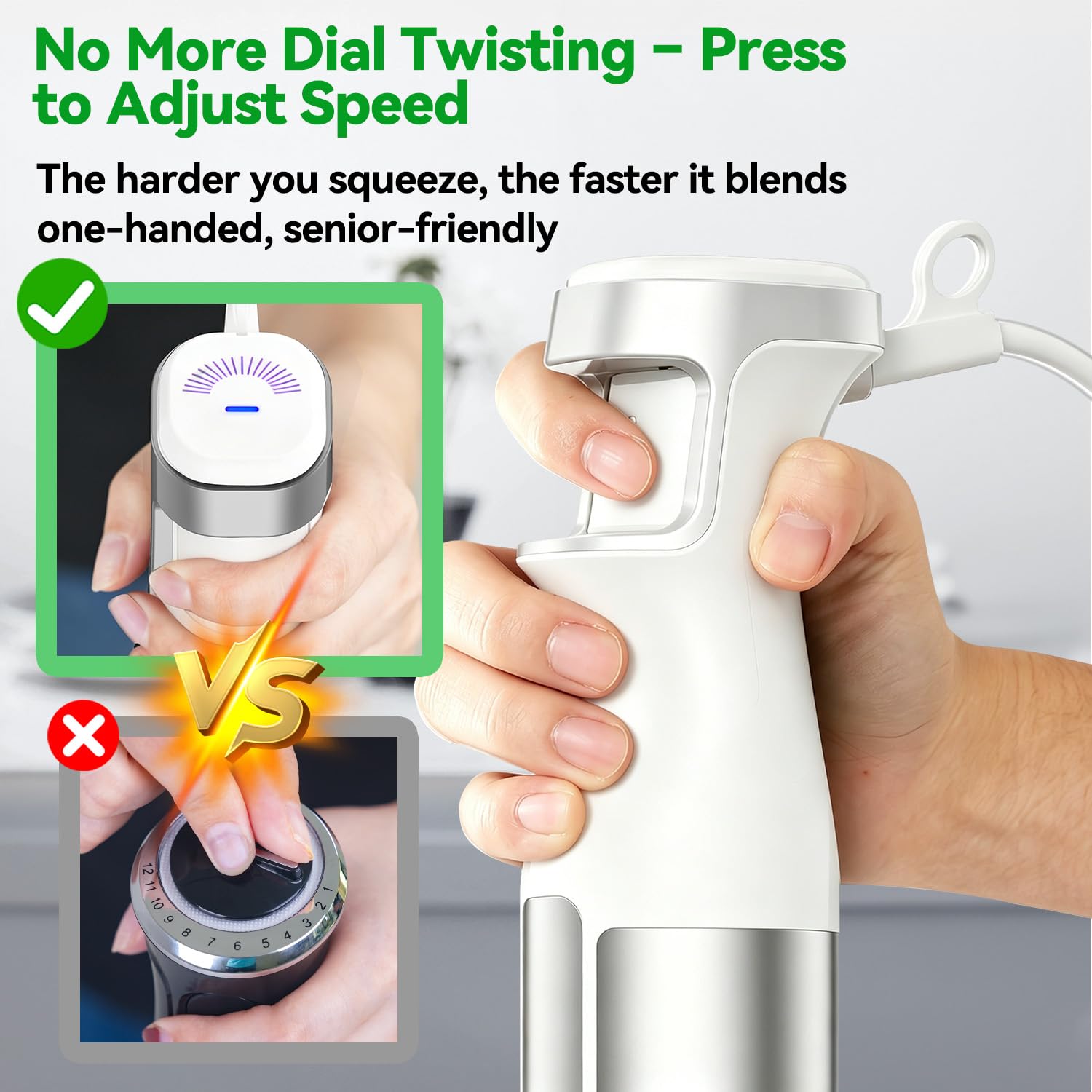 BESROY Frullatore a Immersione 5 in 1, 1100W Potente, Mixer Cucina Elettrico in Acciaio Inox, Velocità Regolabili, Set con Tritatutto, Frusta, Montalatte e Misurino per Zuppe e Frullati