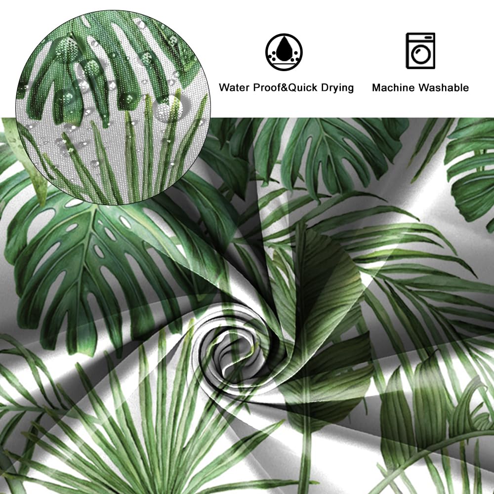 SDOTPMT 41x63 Inch Watercolor Green Palm Leaves Shower Curtain Summer Tropical Botanical Plants Bath Curtain Jungle Banana Monster Leaf Shower Curtain Fabric Polyester for Bathroom with Hooks - Image 4