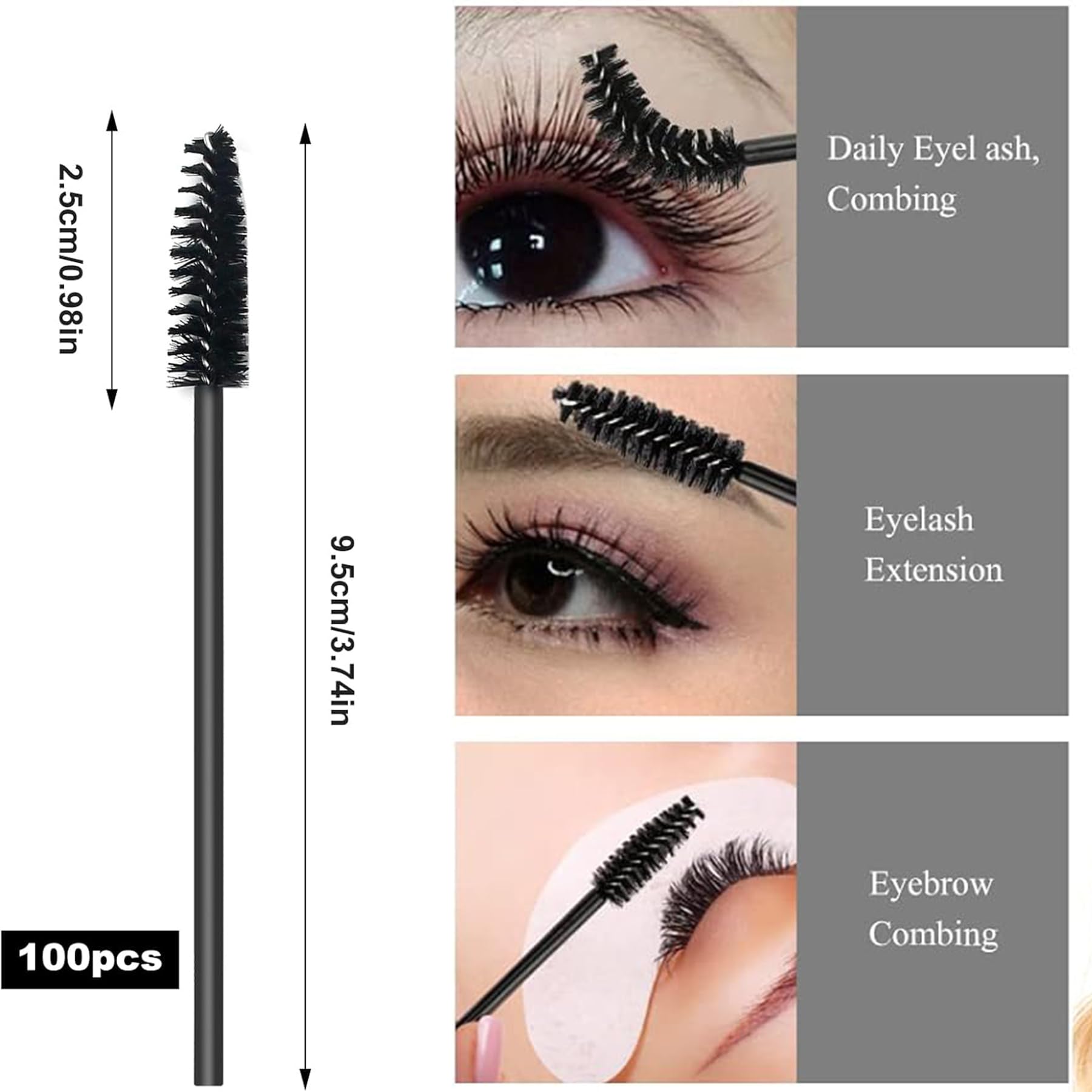 Set di 300 pennelli usa e getta per mascara, applicatori per labbra, 100 micro pennelli + 100 pennelli per ciglia + 100 bacchette per rossetto con scatola organizer nera