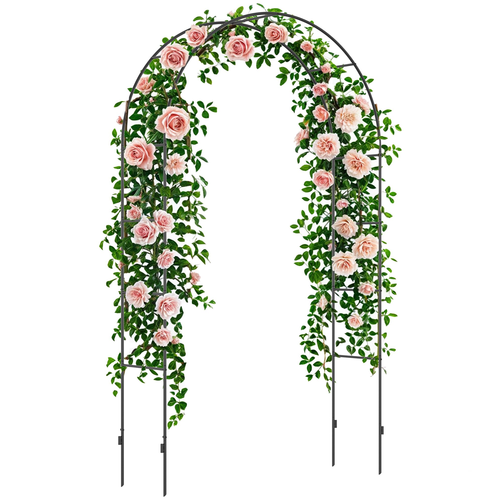Outsunny Rosenbogen aus Metall Rankhilfe für Kletterpflanzen Gartenbogen mit Spitze Metallstruktur Torbogen Rankbogen für Rosen Bögen Rosenhilfe für Garten 140 x 40 x 240 cm Schwarz