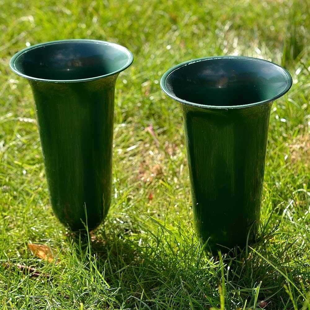 Angraves Set of 2 Green Plain Spiked Memorial Grave Flower Vases