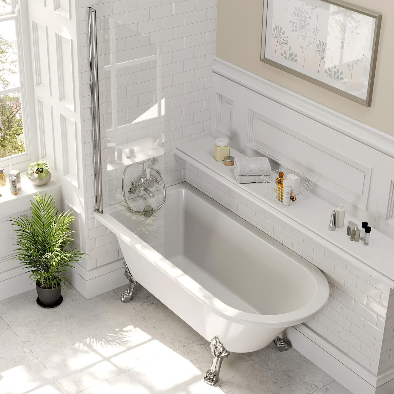 Valway White Freestanding 1500 X 755Mm Bath With Dragon Feet & Screen