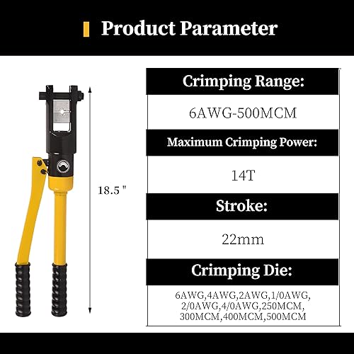 Miniatura 2 de Herramienta de prensado hidráulico de 14 toneladas Rango de herramientas de crimpado 6AWG-500MCM Herramienta de prensado de barandilla de cable de