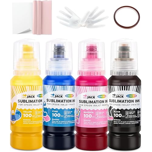Printers Jack Sublimation Ink & 150 Sheet Sublimation Paper 8.5x11’’ 120G, Heat Tape Compatible for Inkjet Printer ET-2800 ET-15000 ET-2803 ET-2760 ET-2400 ET-4700 ET-4800 ET-2720