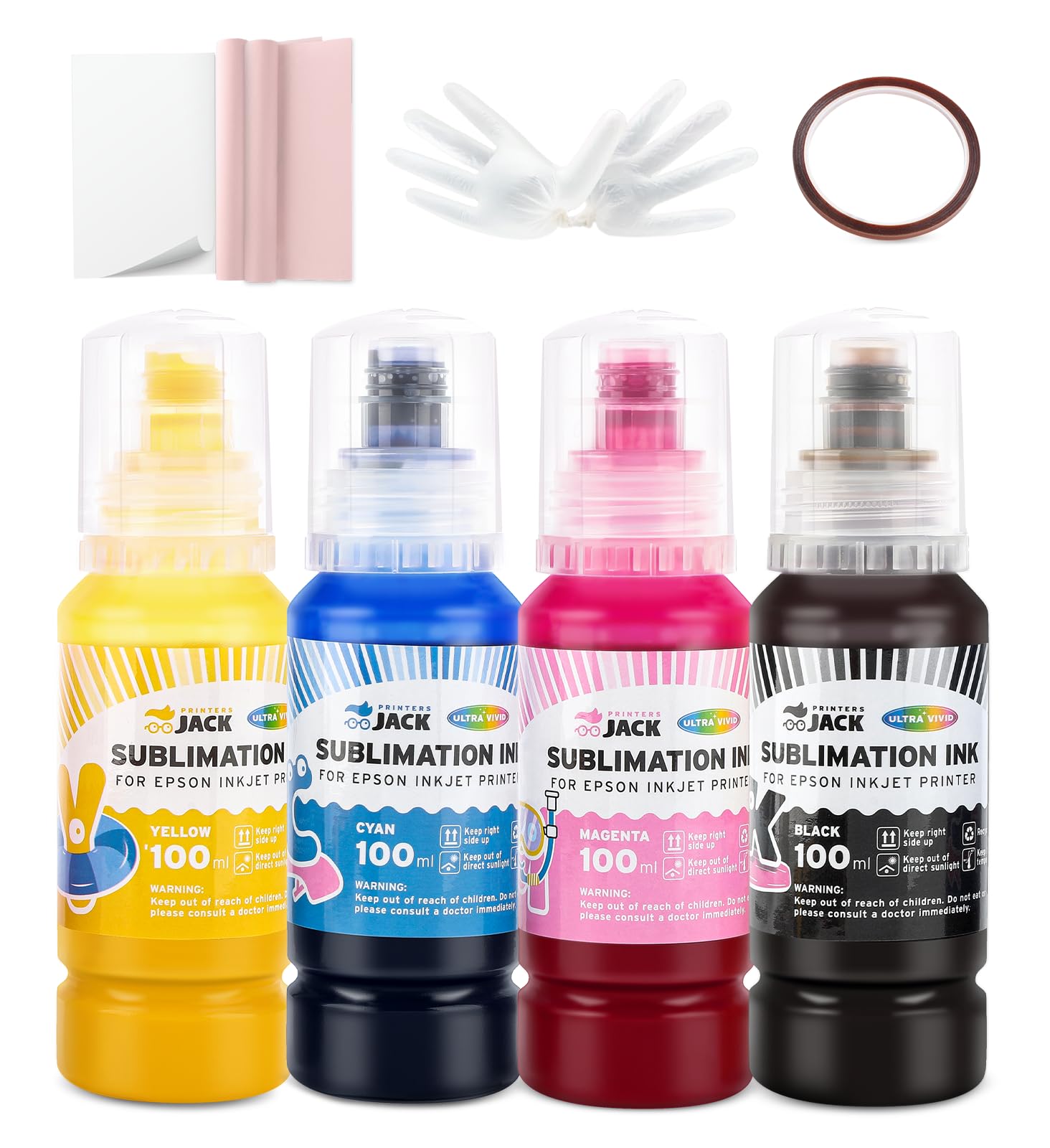 Printers Jack Sublimation Ink & 150 Sheet Sublimation Paper 8.5x11’’ 120G, Heat Tape Compatible for Inkjet Printer ET-2800 ET-15000 ET-2803 ET-2760 ET