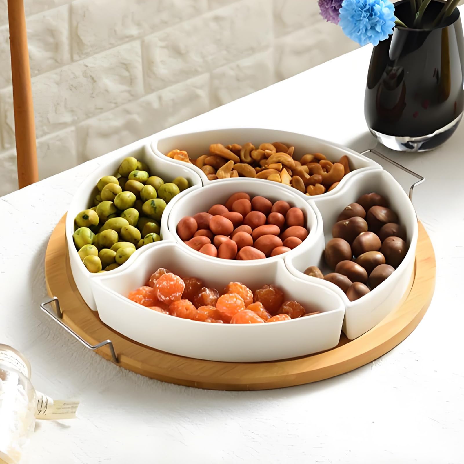 Bandeja de snacks Dispensador Extraíble Con 5 Compartimentos | de frutas para Frutas, chips y dip para , picnics, camping y Navidad
