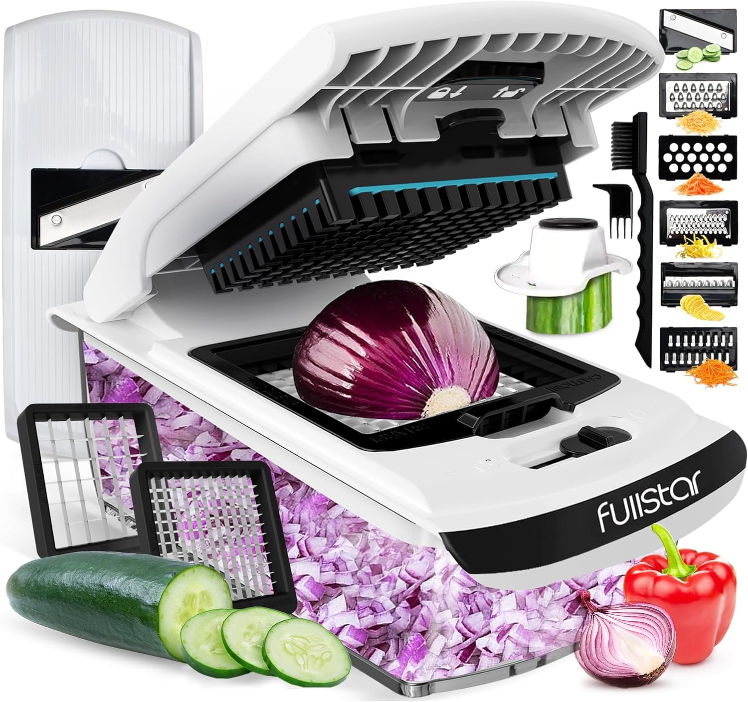 Fullstar Vegetable Chopper and Spiralizer - Food Chopper with Container, Fruit Slicer Kitchen Gadgets & Accessories Home Essentials (All-in-One, White)