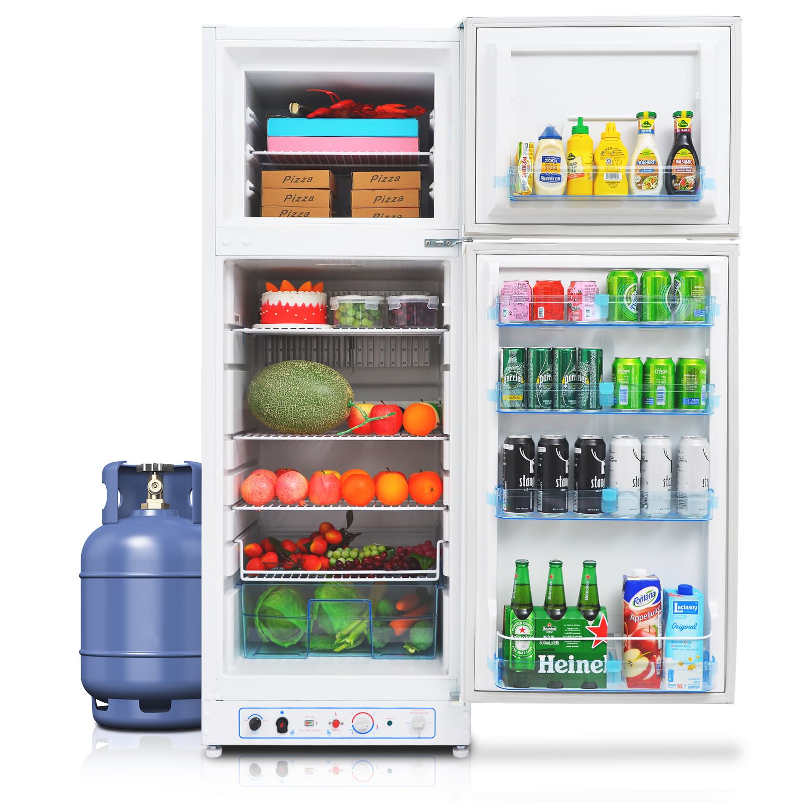 SMETA Nevera Gas con Congelador, 265L (203L+62L), 220V, Refrigerador Congelador Combinado, Refrigerador Camping Gas para Autocaravana, Garaje, Caravana, Home, Blanco