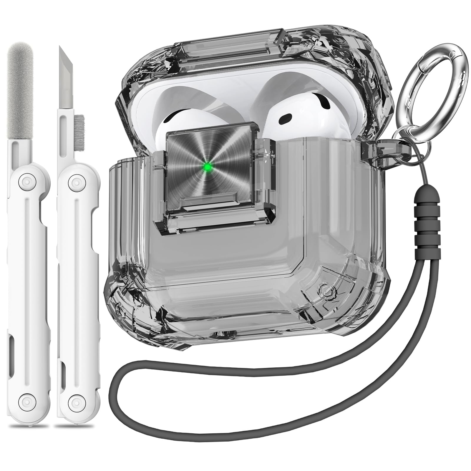 with Safety Lock for Airpods 4 Case 2024,Clear Cases Compatible with Airpods 4th Generation Case,Soft TPU iPod 4 Case with Lanyard and Cleaner kit for
