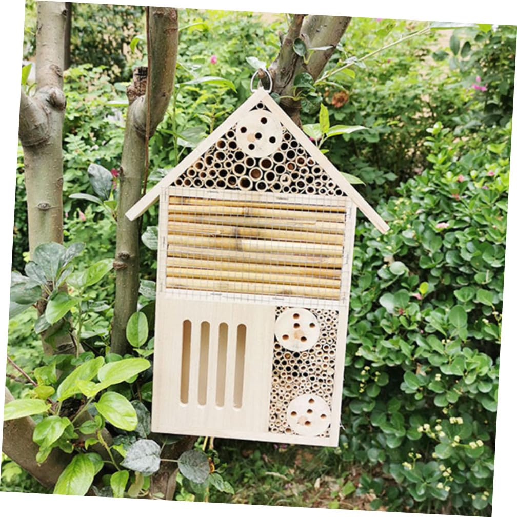 Abaodam 2Stücke Holz Insektenhaus Dekoratives Bienenhotel für Garten Fördert Bienen und Insekten Sicheres und Brutplatz Kreative Gartendekoration